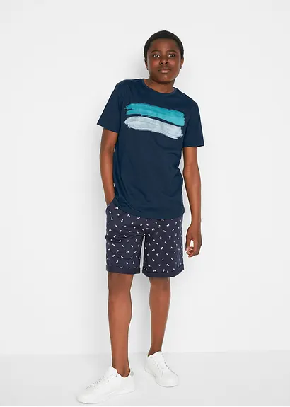 Bonprix T-Shirt Mit Abstraktem Print - Blau - Kinder