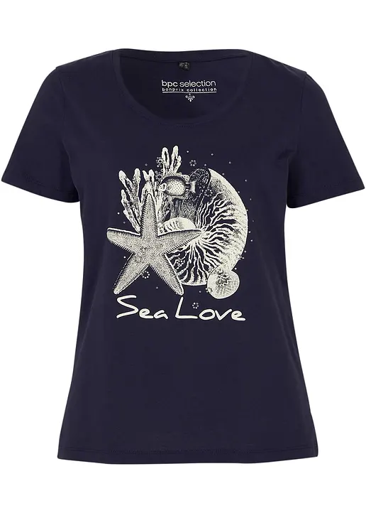 bonprix T-Shirt mit maritimem Druck - blau - Damen
