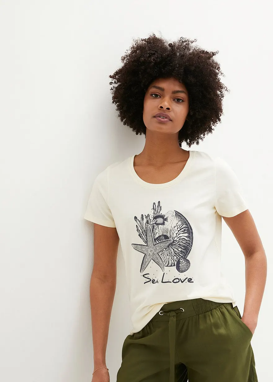 Bonprix T-Shirt Mit Maritimem Druck - Weiß - Damen