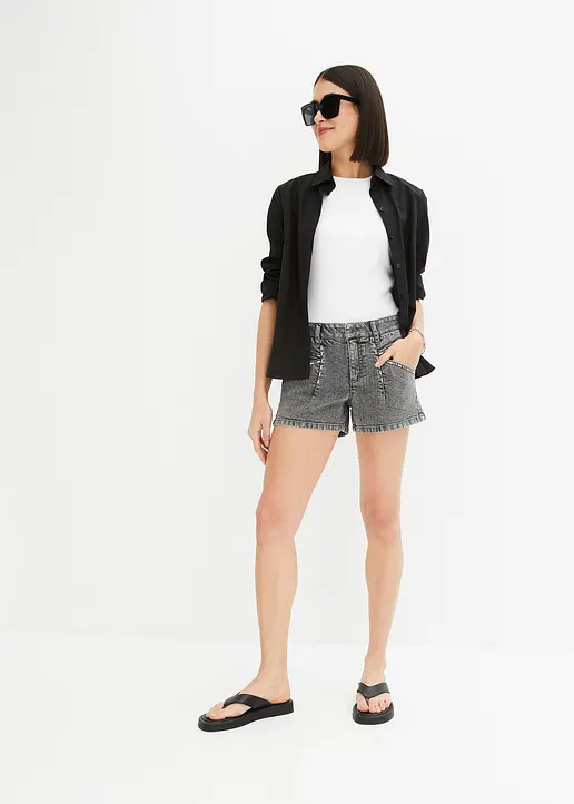 Bonprix Trendige Jeans-Shorts - Grau - Damen