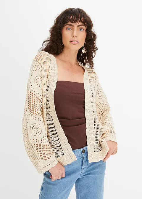 Bonprix Trendige Strickjacke - Beige - Damen