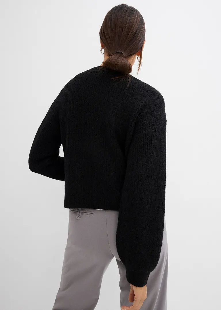 Bonprix Verkürzte Strickjacke - Schwarz - Damen