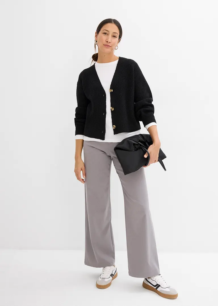 Bonprix Verkürzte Strickjacke - Schwarz - Damen