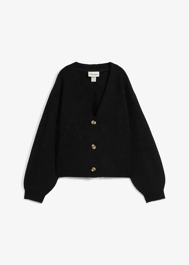 bonprix Verkürzte Strickjacke - schwarz - Damen