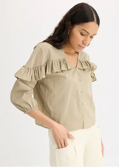 Bonprix Verspielte Bluse Mit Volants - Grün - Damen