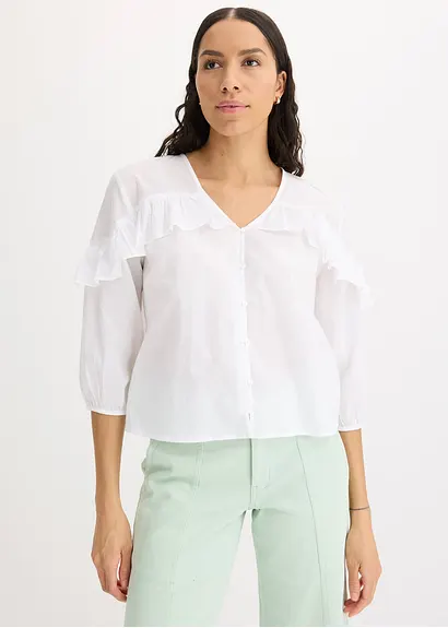 Bonprix Verspielte Bluse Mit Volants - Weiß - Damen
