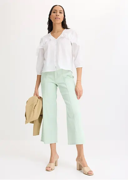 Bonprix Verspielte Bluse Mit Volants - Weiß - Damen