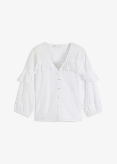 Bonprix Verspielte Bluse Mit Volants - Weiß - Damen