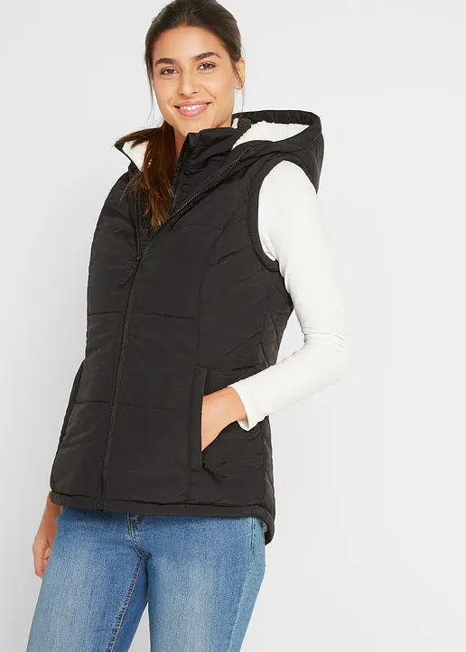 Bonprix Warme Steppweste - Schwarz - Damen