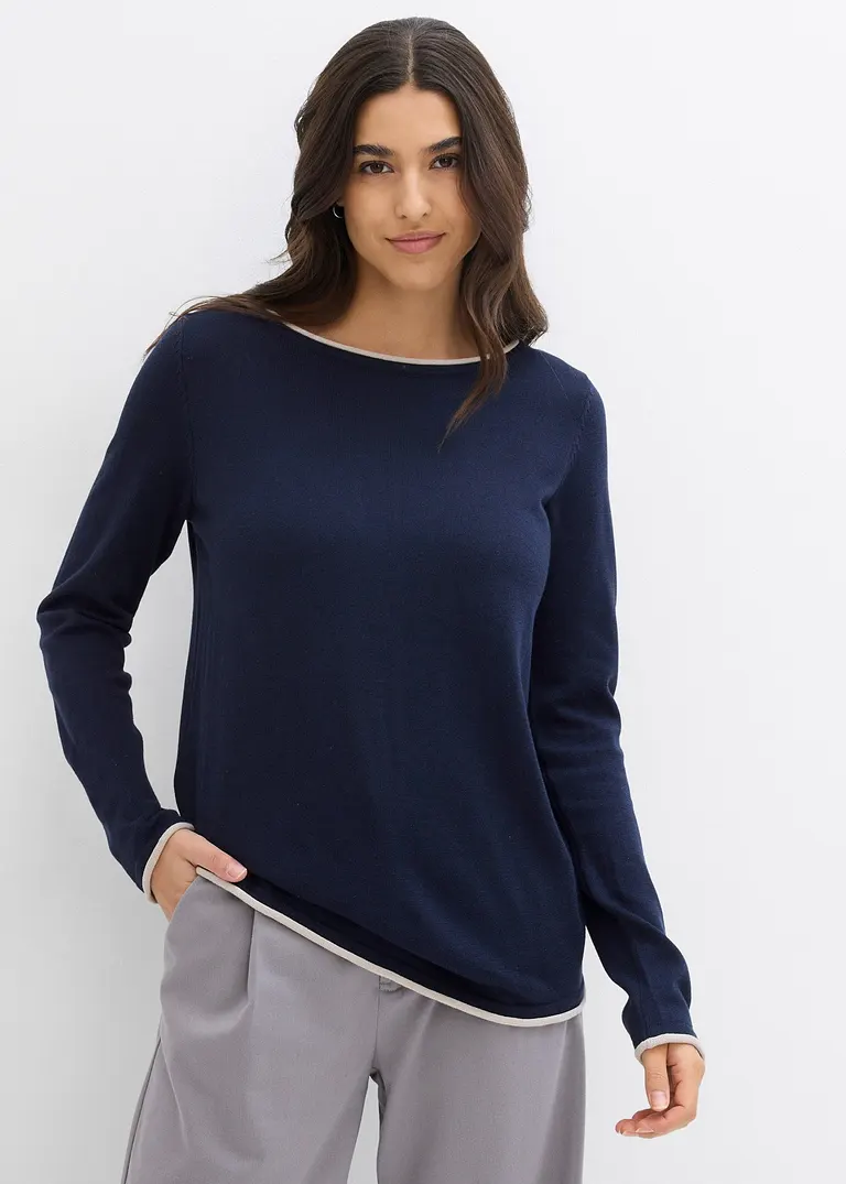 Bonprix Weicher Pullover Mit Rollkante - Blau - Damen