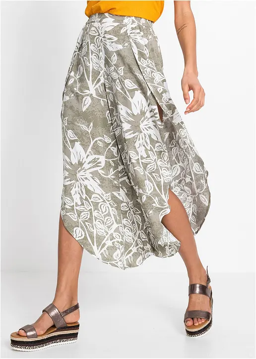 Bonprix Weite Hose Mit Floralem Muster - Grün - Damen