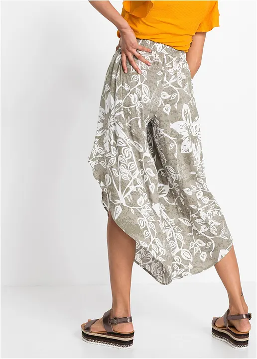 Bonprix Weite Hose Mit Floralem Muster - Grün - Damen