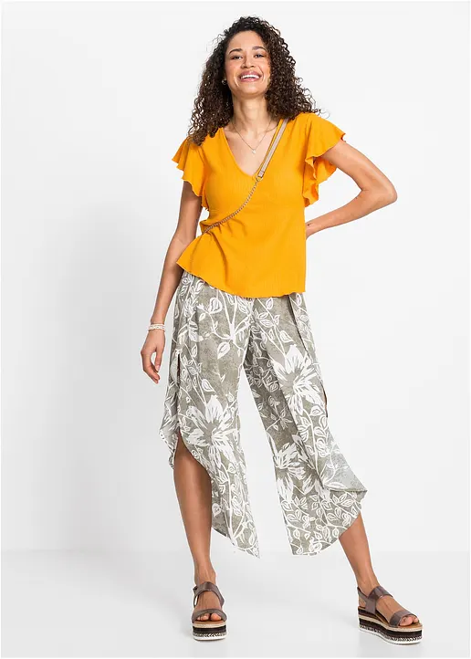 Bonprix Weite Hose Mit Floralem Muster - Grün - Damen