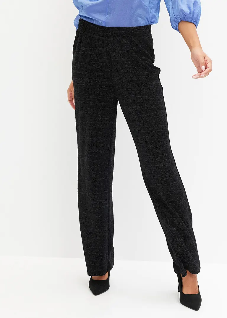 Bonprix Weite Hose Mit Glitzereffekt - Schwarz - Damen