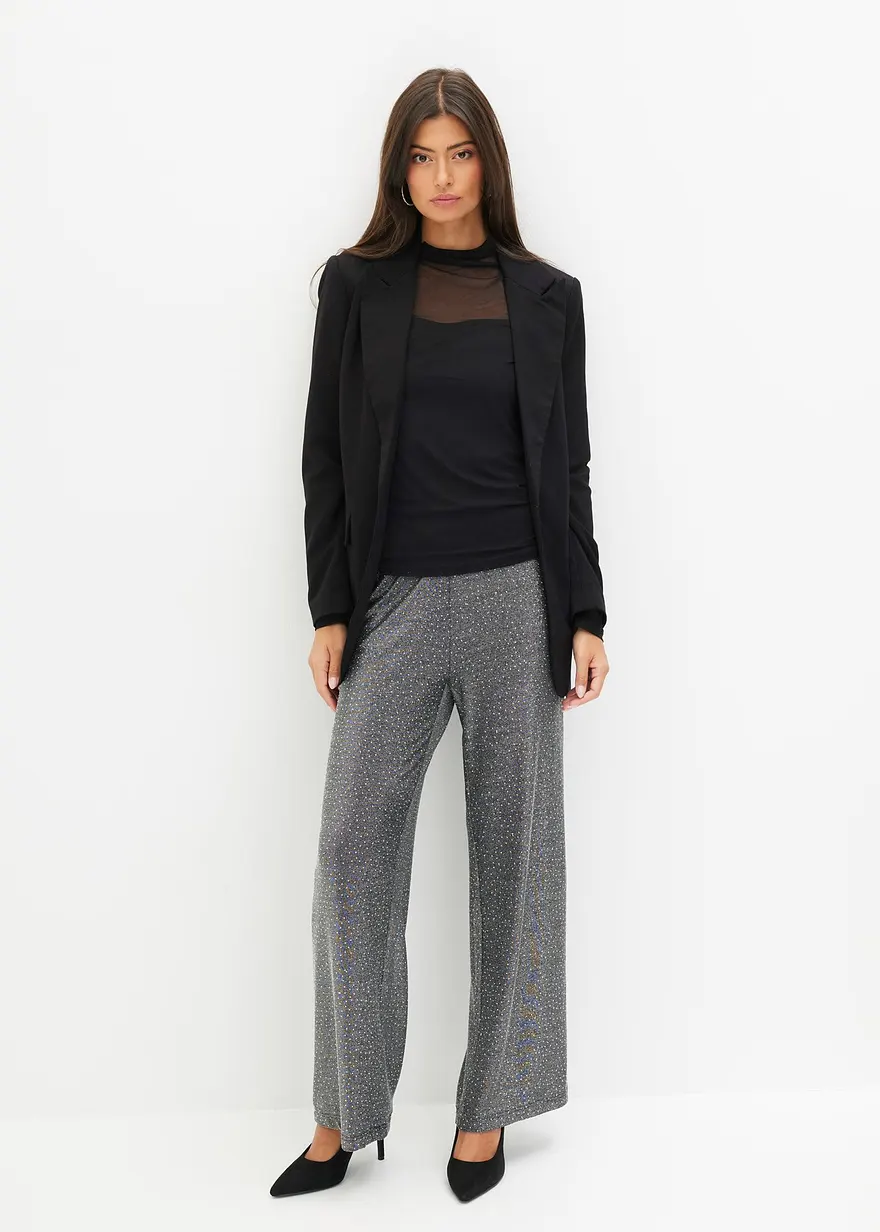 Bonprix Weite Hose Mit Glitzereffekt - Silber - Damen