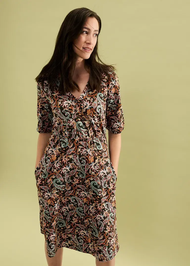 Bonprix Wickelkleid In A-Linie - Schwarz - Damen