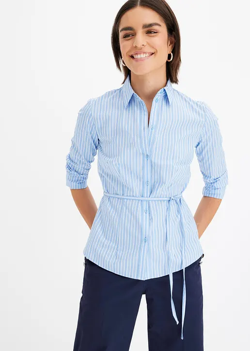 Bonprix Zeitlose Bluse Mit Bindegürtel - Blau - Damen