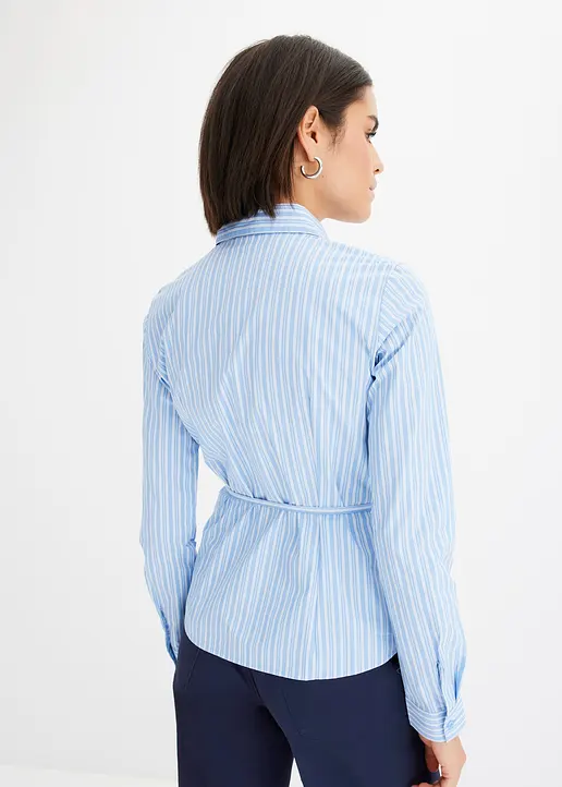 Bonprix Zeitlose Bluse Mit Bindegürtel - Blau - Damen