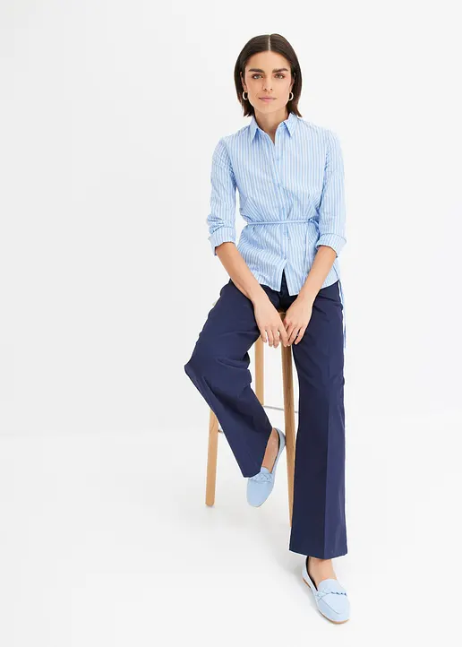 Bonprix Zeitlose Bluse Mit Bindegürtel - Blau - Damen