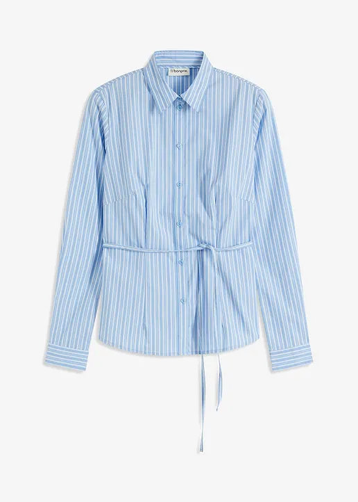 bonprix Zeitlose Bluse mit Bindegürtel - blau - Damen