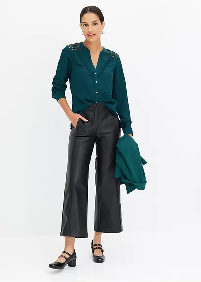 Bonprix Zeitlose Crepe-Bluse Mit Spitze - Grün - Damen