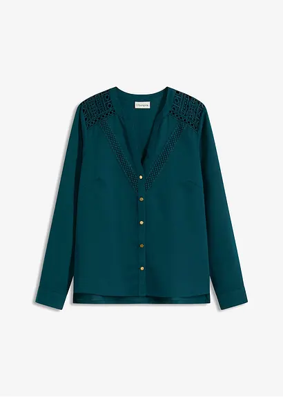 bonprix zeitlose Crepe-Bluse mit Spitze - grün - Damen