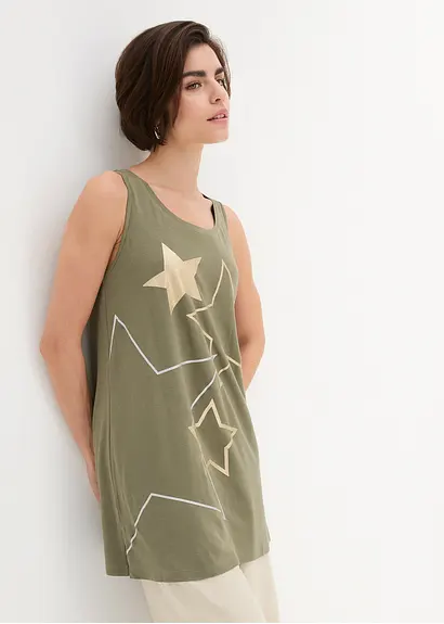 Bonprix Zeitloses Long-Top Mit Sternen - Grün - Damen