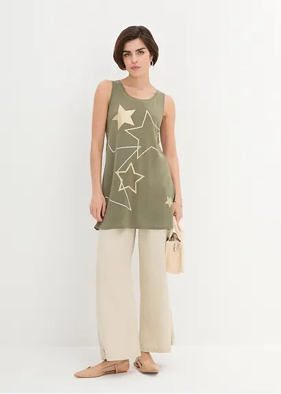 Bonprix Zeitloses Long-Top Mit Sternen - Grün - Damen