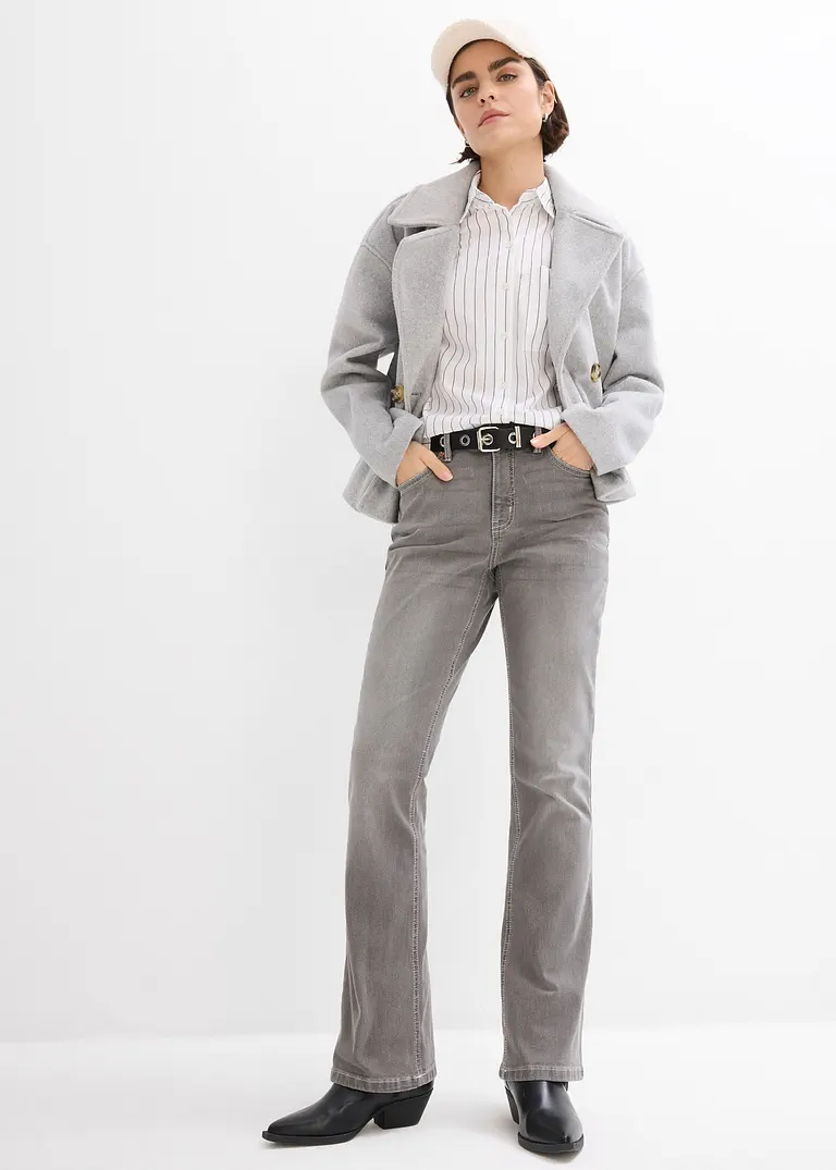 Bonprix Bootcut Jeans Mit Hohem Bund - Grau Petite - Damen