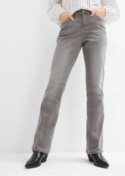 Bonprix Bootcut Jeans Mit Hohem Bund - Grau Regular - Damen