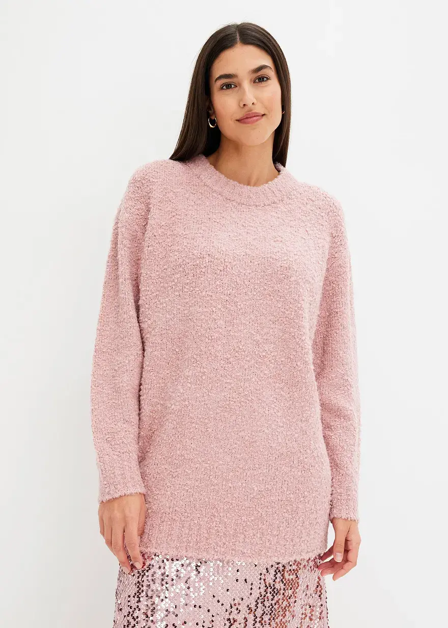 Bonprix Bouclé-Pullover Aus Softem Material Weit Geschnitten - Rosa