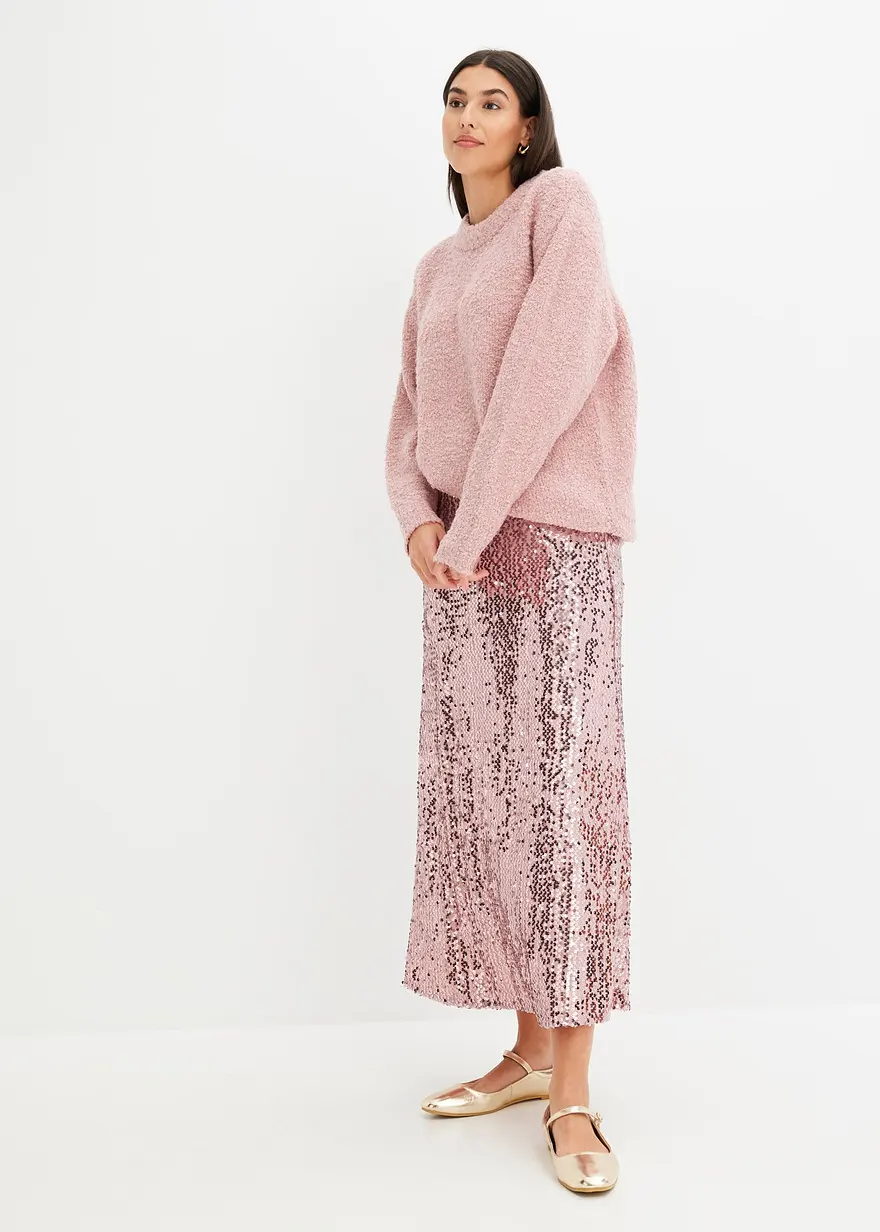 Bonprix Bouclé-Pullover Aus Softem Material Weit Geschnitten - Rosa