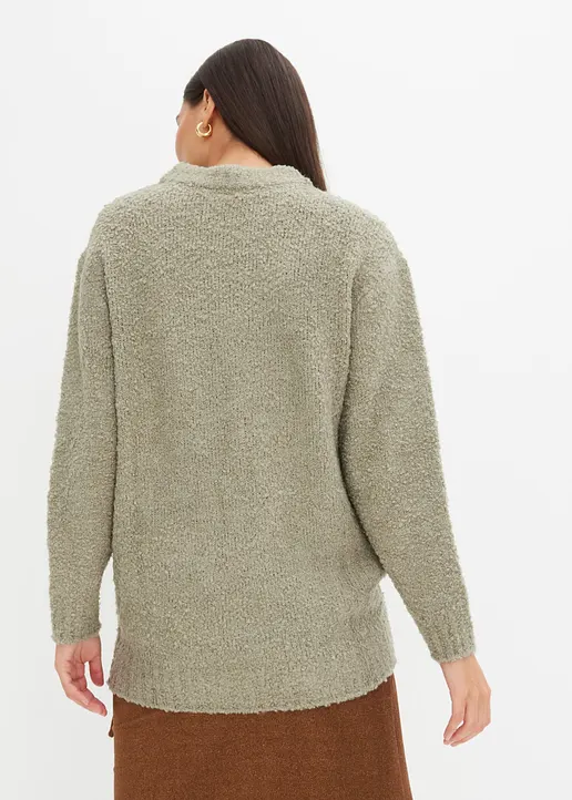 Bonprix Bouclé-Pullover Aus Softem Material Weit Geschnitten - Grün
