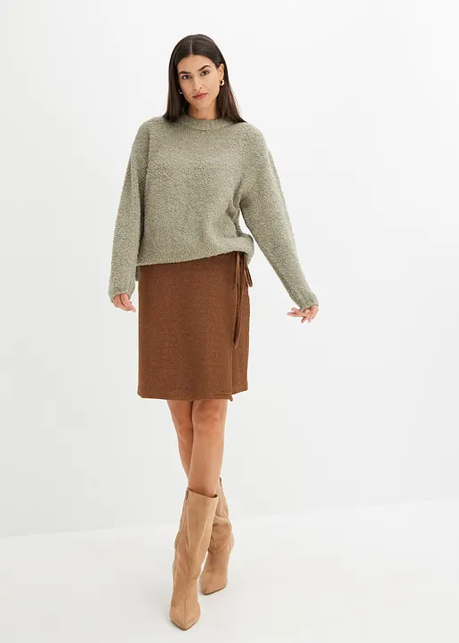Bonprix Bouclé-Pullover Aus Softem Material Weit Geschnitten - Grün