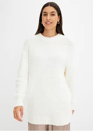 Bonprix Bouclé-Pullover Aus Softem Material Weit Geschnitten - Weiß