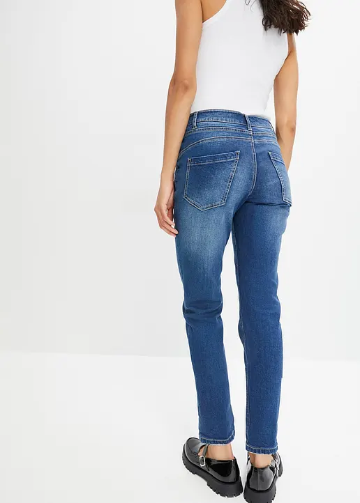 Bonprix Boyfriend-Jeans Mit Knopfleiste - Blau Regular - Damen
