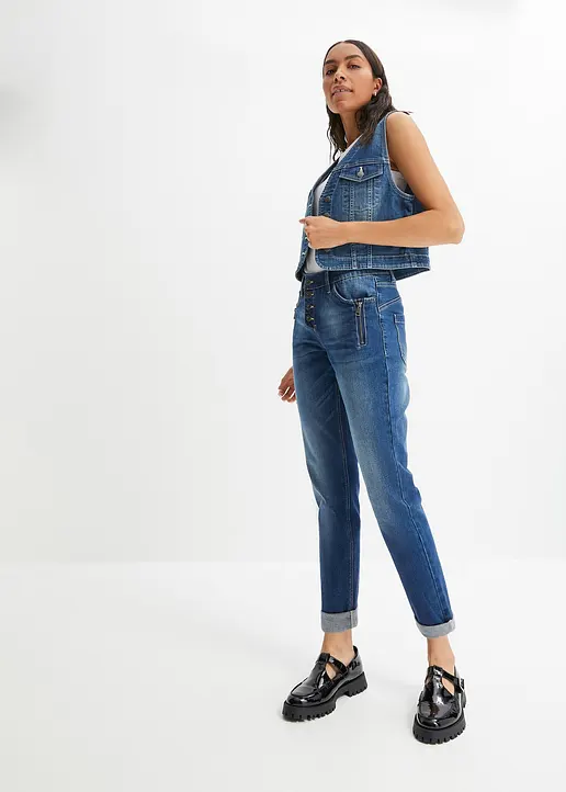 Bonprix Boyfriend-Jeans Mit Knopfleiste - Blau Regular - Damen
