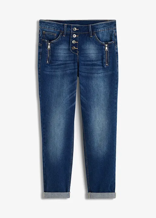 bonprix Boyfriend-Jeans mit Knopfleiste - blau regular - Damen