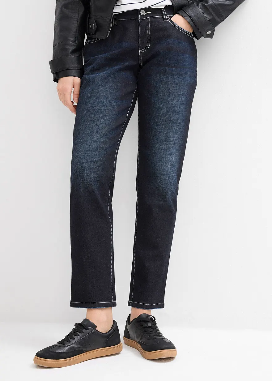 Bonprix Boyfriend Jeans Mit Mittlerem Bund Und Stretch - Blau Regular