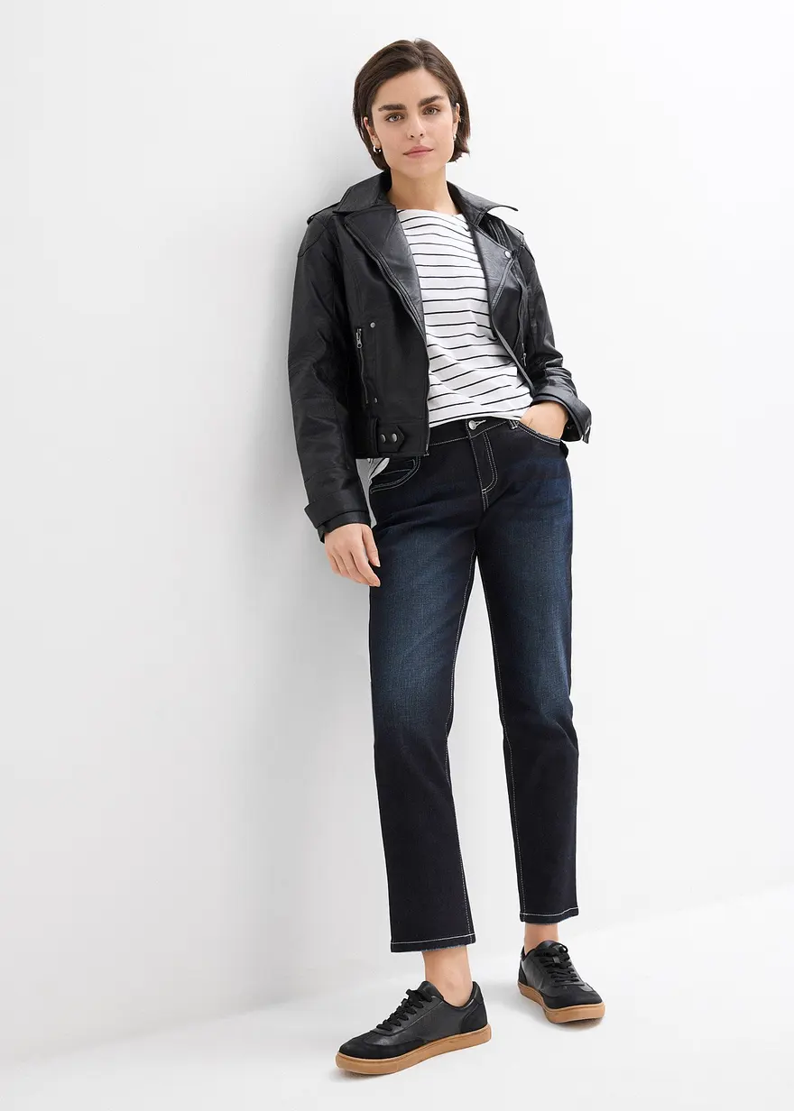 Bonprix Boyfriend Jeans Mit Mittlerem Bund Und Stretch - Blau Regular