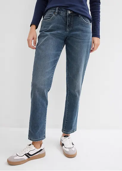 Bonprix Boyfriend Jeans Mit Mittlerem Bund Und Stretch - Blau Regular