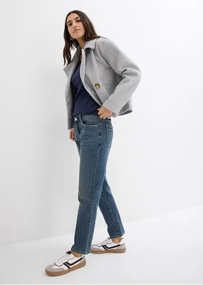Bonprix Boyfriend Jeans Mit Mittlerem Bund Und Stretch - Blau Regular