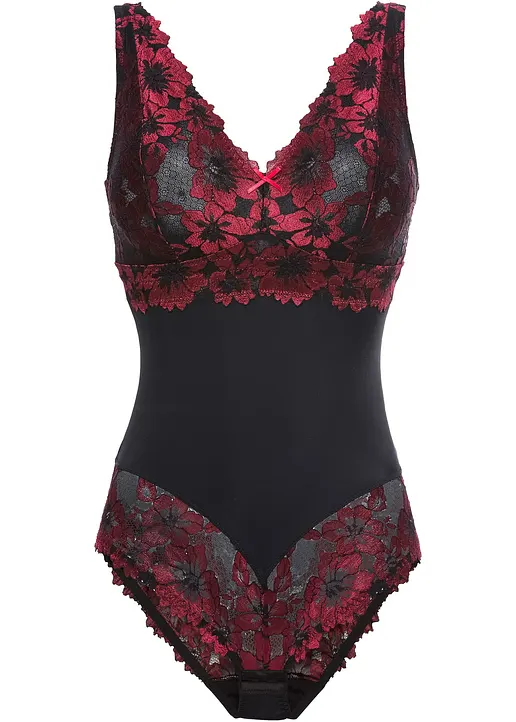 bonprix Bügelloser Body mit Spitzenverzierung - schwarz - Damen
