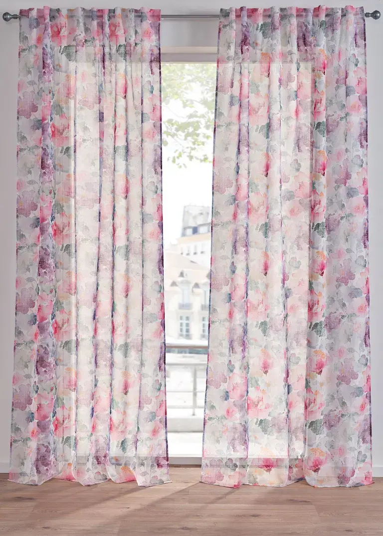 bonprix Bunte Frühlingsgardine - rosa Multifunktionsband