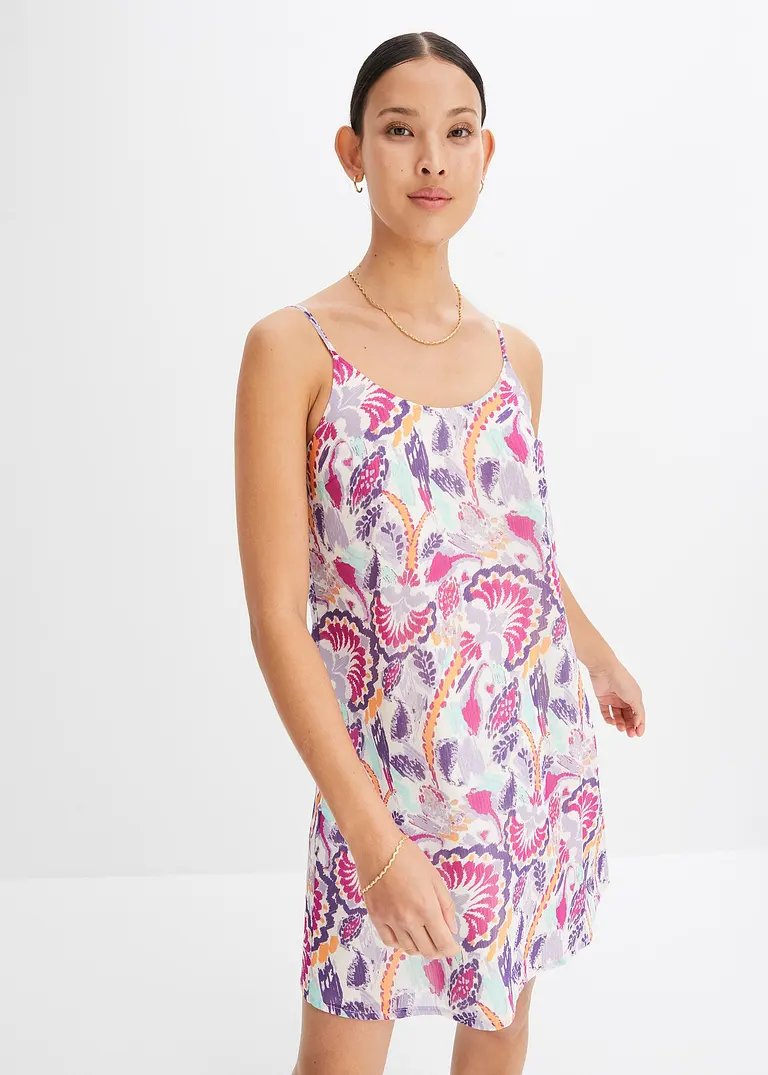 Bonprix Buntes Mini Webkleid Mit Dünnen Trägern - Lila - Damen