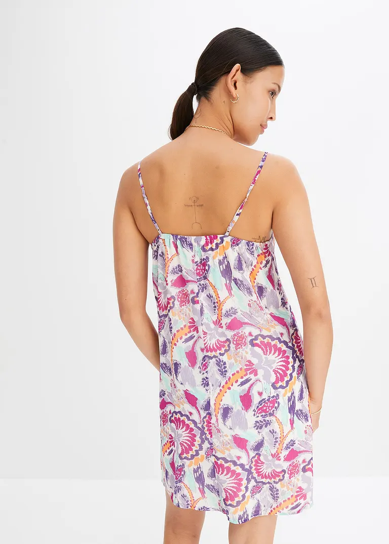 Bonprix Buntes Mini Webkleid Mit Dünnen Trägern - Lila - Damen