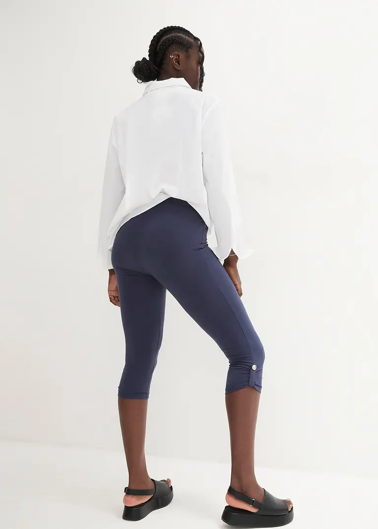 Bonprix Capri Leggings Aus Baumwolle Mit Seitlichem Knopf-Detail - Blau