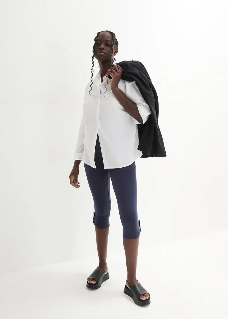 Bonprix Capri Leggings Aus Baumwolle Mit Seitlichem Knopf-Detail - Blau