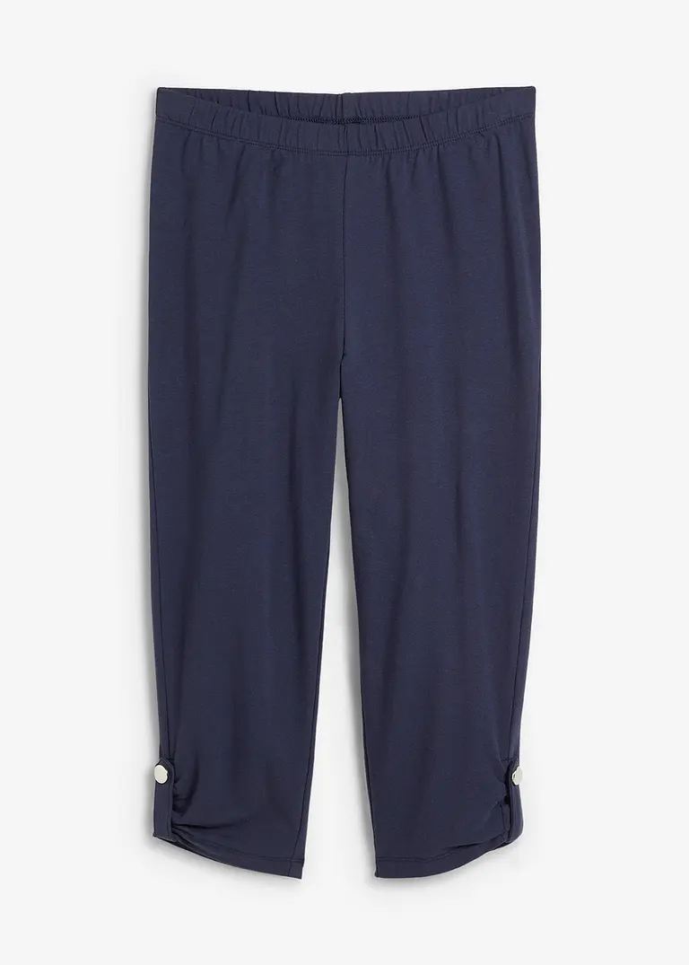 bonprix Capri Leggings aus Baumwolle mit seitlichem Knopf-Detail - blau