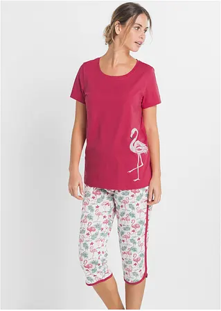Bonprix Capri Pyjama Mit Flamingo Druck - Granatapfelrot Bedruckt - Damen